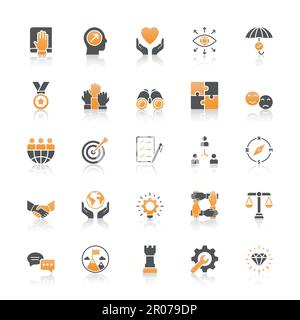 Core Values Icon Set With Reflect On White Background Stock Vector