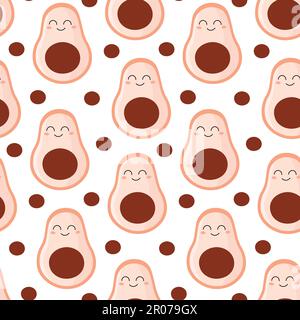 Pink girly avocado seamless pattern with smile. Cute and funny doodle illustration for print. Stock Vector