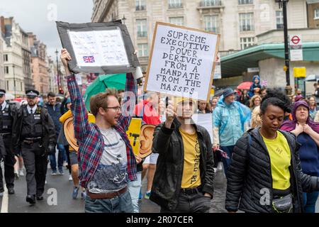 Anti monarchy protesters hold a demonstration during the coronation of ...