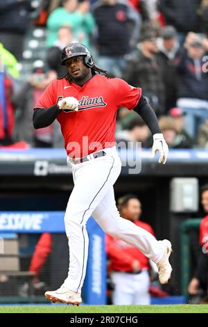 Josh Bell of the Miami Marlins rounds third base to score a run