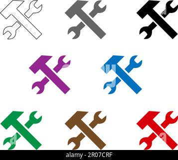 Tools and Service icons set. Wrench, screwdriver and gear icon. Screwdriver and wrench glyph icon. Settings and repair, service sign - stock vector Stock Vector