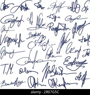 Autographs handwritten pen signatures for digital documents. Hand signature templates, isolated abstract autograph neoteric vector graphic set Stock Vector