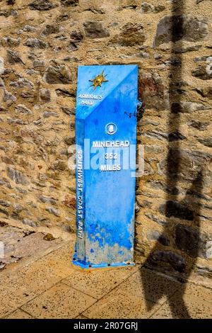 A South West Coast Path milepost at Admiral's Hard, Plymouth, Devon, England, UK Stock Photo