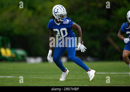 Indianapolis Colts cornerback Darius Rush (30) warms up before an NFL pre-season  football game against the Buffalo Bills, Saturday, Aug. 12, 2023, in  Orchard Park, N.Y. (AP Photo/Gary McCullough Stock Photo - Alamy