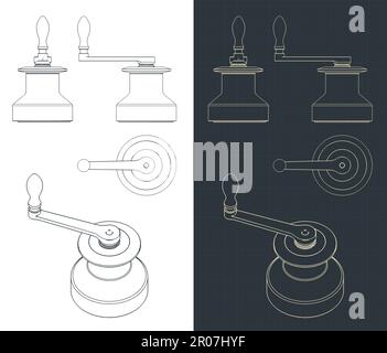 Stylized vector illustration of blueprints of winch for sailing boat Stock Vector