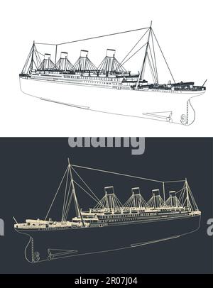 Stylized vector illustration of sketches of Titanic Stock Vector