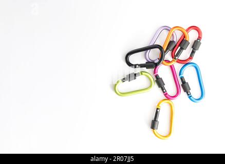 Imitation carabiner key rings isolated on a white background. Stock Photo