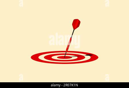 Achieving goals and objectives. Red dart hits the center of the target goal. 3D render. Stock Photo