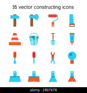 Constructing and building icons set. Repair symbols. Vector Stock Vector