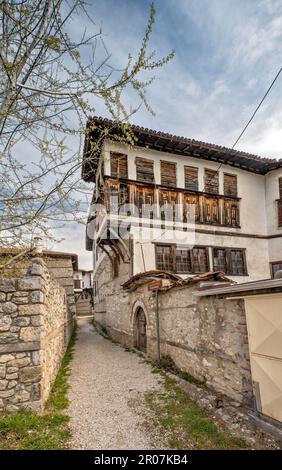 Natzis Mansion, 18th century, projecting walls supported by corbels, Doultso (Doltso) district, Kastoria, Western Macedonia, Greece Stock Photo