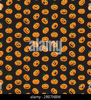 Seamless pattern from Halloween emotional pumpkins. Vector Stock Vector