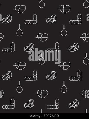 Medicine icons seamless pattern from cardiogram, pill, enema. Vector Stock Vector