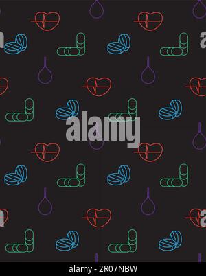 Medicine icons seamless pattern from cardiogram, pill, enema. Vector Stock Vector