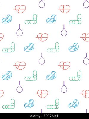 Medicine icons seamless pattern from cardiogram, pill, enema. Vector Stock Vector