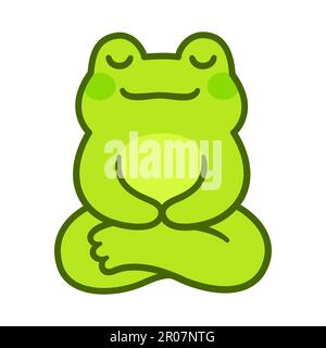 Cute little cartoon frog sitting in meditation. Simple kawaii meditating froggy vector illustration. Stock Vector