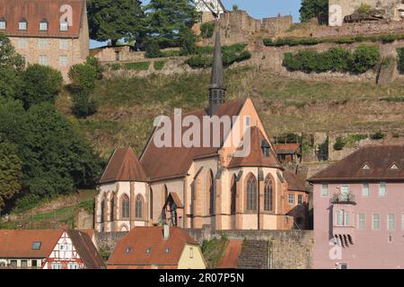 Late Gothic Carmelite monastery church of the Annunciation in Hirschhorn Neckar, Neckar Valley, Odenwald, Hesse, Germany Stock Photo