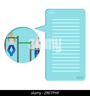 Sportman with sports equipment for street workout and pull-up bar. Thinking list. Template or blank with sport concept. Vector Stock Vector