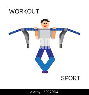 Sportman with sports equipment for street workout and pull-up bar. Vector Stock Vector