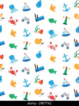 Isolated marine and fishing seamless pattern. Vector Stock Vector
