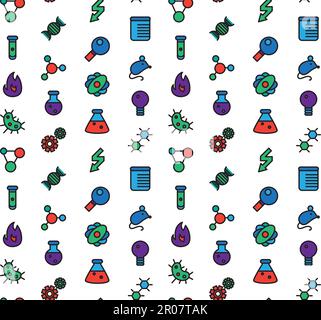 Science icons seamless pattern. Laboratory biology symbols. Vector Stock Vector