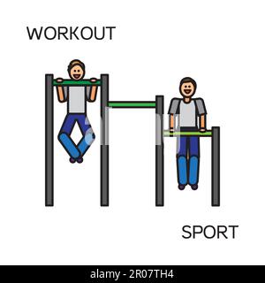 Sportman with sports equipment for street workout and pull-up bar. Vector Stock Vector