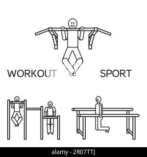 Sportman with sports equipment for street workout and pull-up bar. Vector Stock Vector