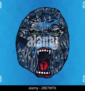 Growling detailed gorilla in polygonal and triangle style. Low poly. Design for t-shirt, poster, bag. Vector Stock Vector