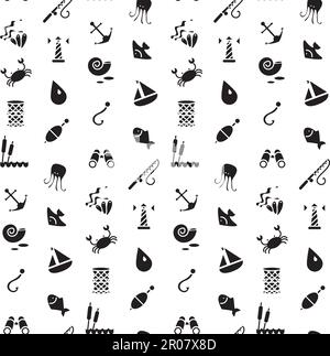 Isolated marine and fishing seamless pattern. Vector Stock Vector