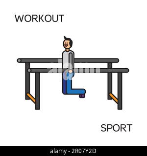 Sportman with sports equipment for street workout and pull-up bar. Vector Stock Vector