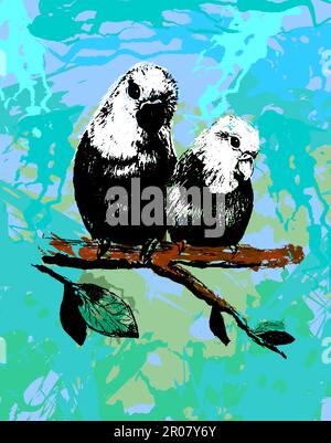 Illustration of two birds, parrots family. Vector Stock Vector