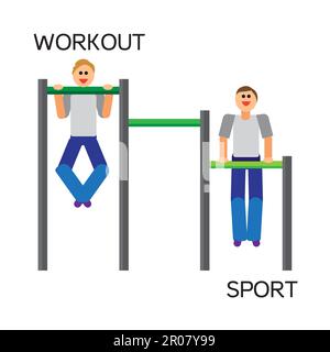Sportman with sports equipment for street workout and pull-up bar. Vector Stock Vector