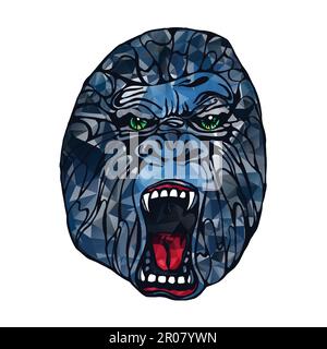 Growling detailed gorilla in polygonal and triangle style. Low poly. Design for t-shirt, poster, bag. Vector Stock Vector