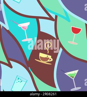 Vector seamless pattern with cocktails, restaurant background Stock Vector