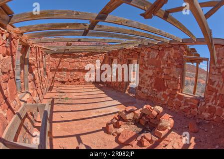 The old homestead ruins of Jacob's Pool below Vermilion Cliffs National Monument Arizona. The ruins date back to 1951. Stock Photo