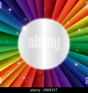 Bright vector rainbow celebration holiday banner, vector background, blank with circle for text Stock Vector