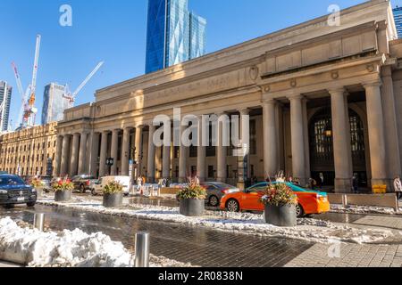 Toronto Union Station Facade Winter In Downtown Toronto Canada Historic Canadian Railway Station Stock Photo