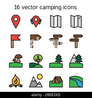Set of camping, traveling and nature icons. Vector Stock Vector
