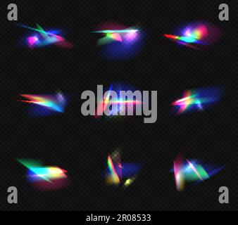 Rainbow reflection. Glass light realistic effects decent vector template set isolated Stock Vector