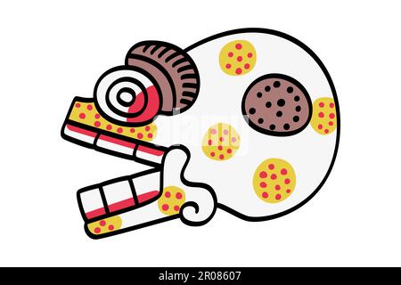 Flaking skull with mouth wide open, Aztec symbol for death, and called Miquiztli in the Nahuatl language. One of the 20 day Aztec calendar signs. Stock Photo