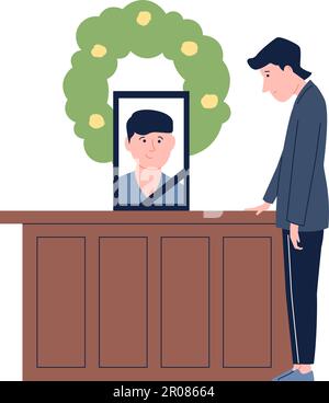 Person in mourning, man grieving and sorrowful tears. Friend or family loss, death grief and psychological pain. Sad emotion, memories recent vector Stock Vector