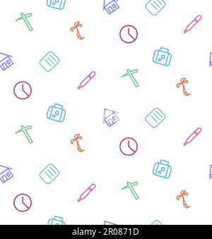 Vector seamless pattern from set of life icons: work, hospital, business trip, vacation, compensatory holiday, lateness, etc. Stock Vector