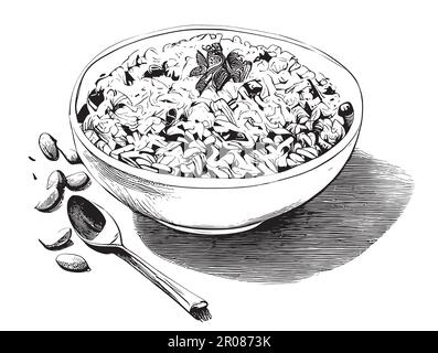 Pilaf rice with meat sketch hand drawn in doodle style illustration Stock Vector
