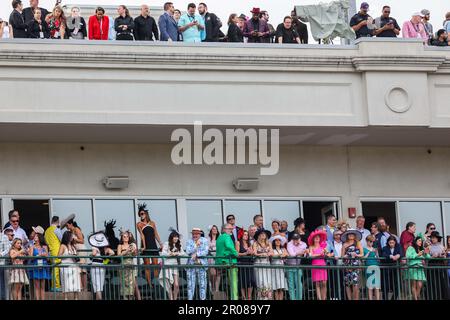 May 6, 2023, LOUISVILLE, KENTUCKY, USA: The Grandstands filled to the brim with 150k in attendance for the 149th Kentucky Derby in Louisville, Kentucky. Mage and Javier Castellano are on top, at 15-1 odds wins coming out on top for the 149th Run for the Roses at Churchill Downs, on May 6, 2023. (Credit Image: © Clutch Pockets Wambli/ZUMA Press Wire) EDITORIAL USAGE ONLY! Not for Commercial USAGE! Stock Photo