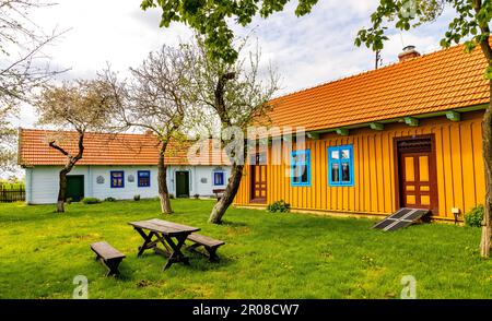 Zalipie, Poland - April 29, 2023: Zagroda Felicji Curylowej open museum and ethnographic park of folk architecture and paintings in Zalipie village Stock Photo