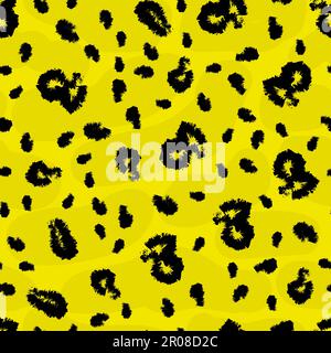 Seamless pattern with leopard, jaguar or cheetah coat of fur texture. Bright colored animal backdrop with spots. Stock Vector