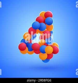 Number 4 made from multicolored festive balloons. Vector illustration Stock Vector
