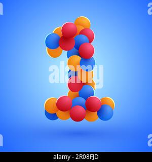 Number 1 made from multicolored festive balloons. Vector illustration Stock Vector