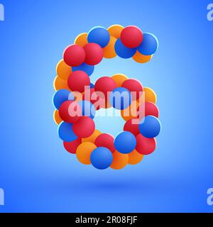 Number 6 made from multicolored festive balloons. Vector illustration Stock Vector