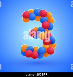 Number 3 made from multicolored festive balloons. Vector illustration Stock Vector