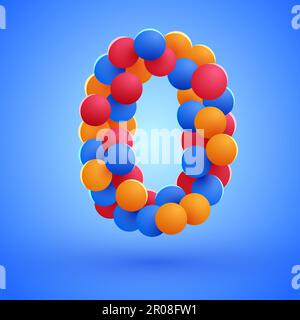 Number 0 made from multicolored festive balloons. Vector illustration Stock Vector